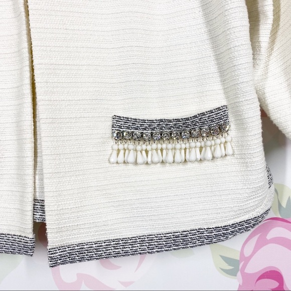 By Malene Birger Blazer Jacket Ivory Cream Beaded Open Front 40 - Picture 3 of 9